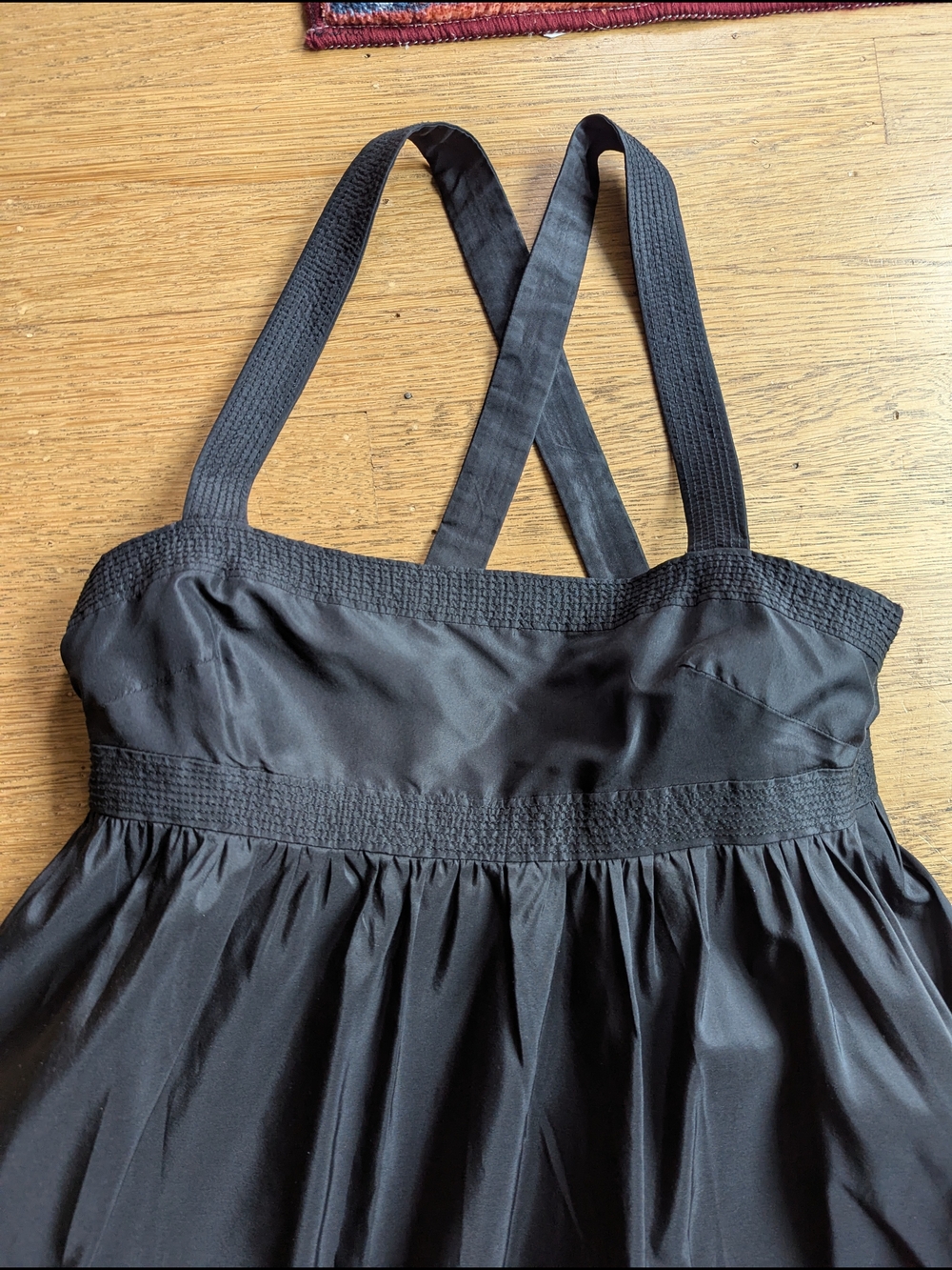 Vintage J. Crew 100% Silk Black Satin Taffeta Midi Sleeveless Babydoll Dress